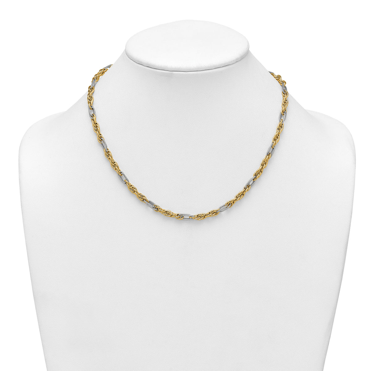 14k w/White Rhodium Polished Fancy Link 18in Necklace-SF3218-18