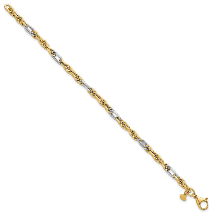 14k w/White Rhodium Polished Fancy Chain 7.5in Bracelet-SF3218-7.5