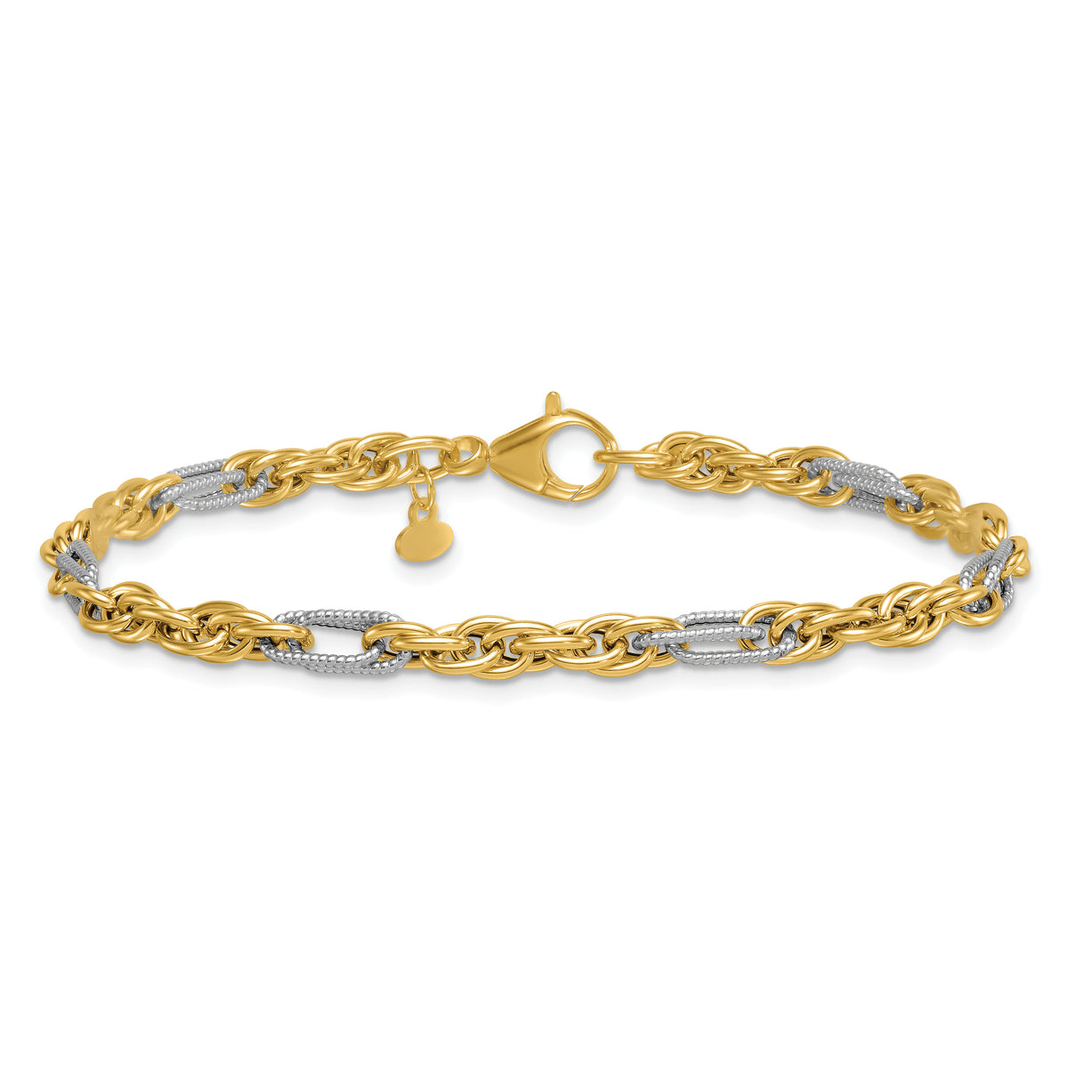 14k w/White Rhodium Polished Fancy Chain 7.5in Bracelet-SF3218-7.5