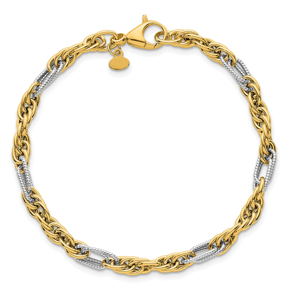 14k w/White Rhodium Polished Fancy Chain 7.5in Bracelet-SF3218-7.5