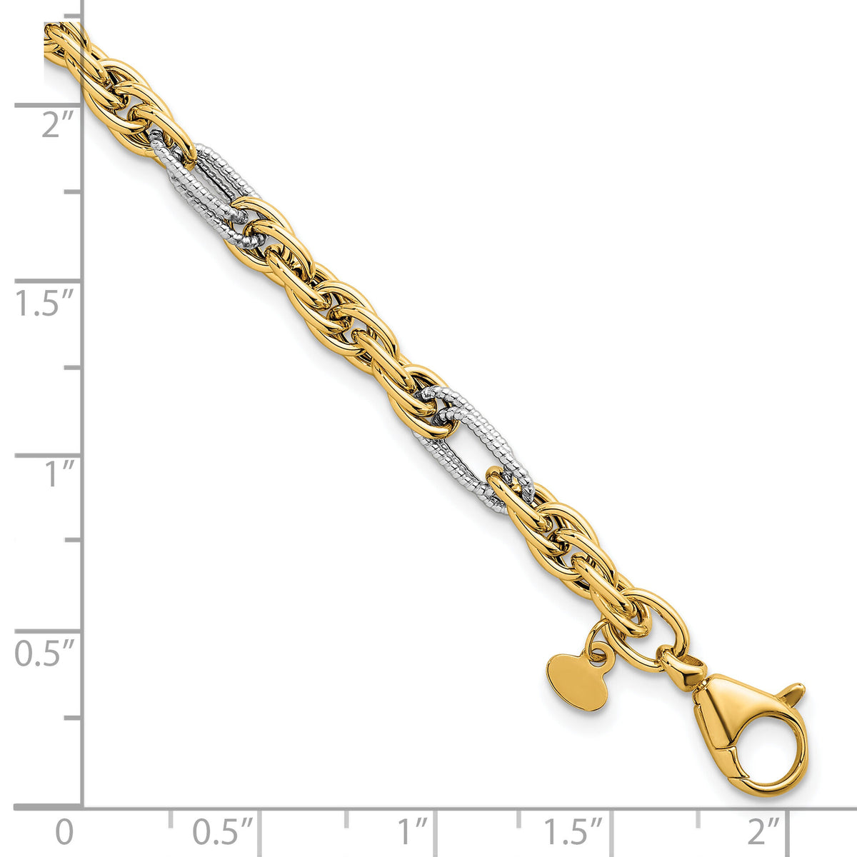 14k w/White Rhodium Polished Fancy Chain 7.5in Bracelet-SF3218-7.5