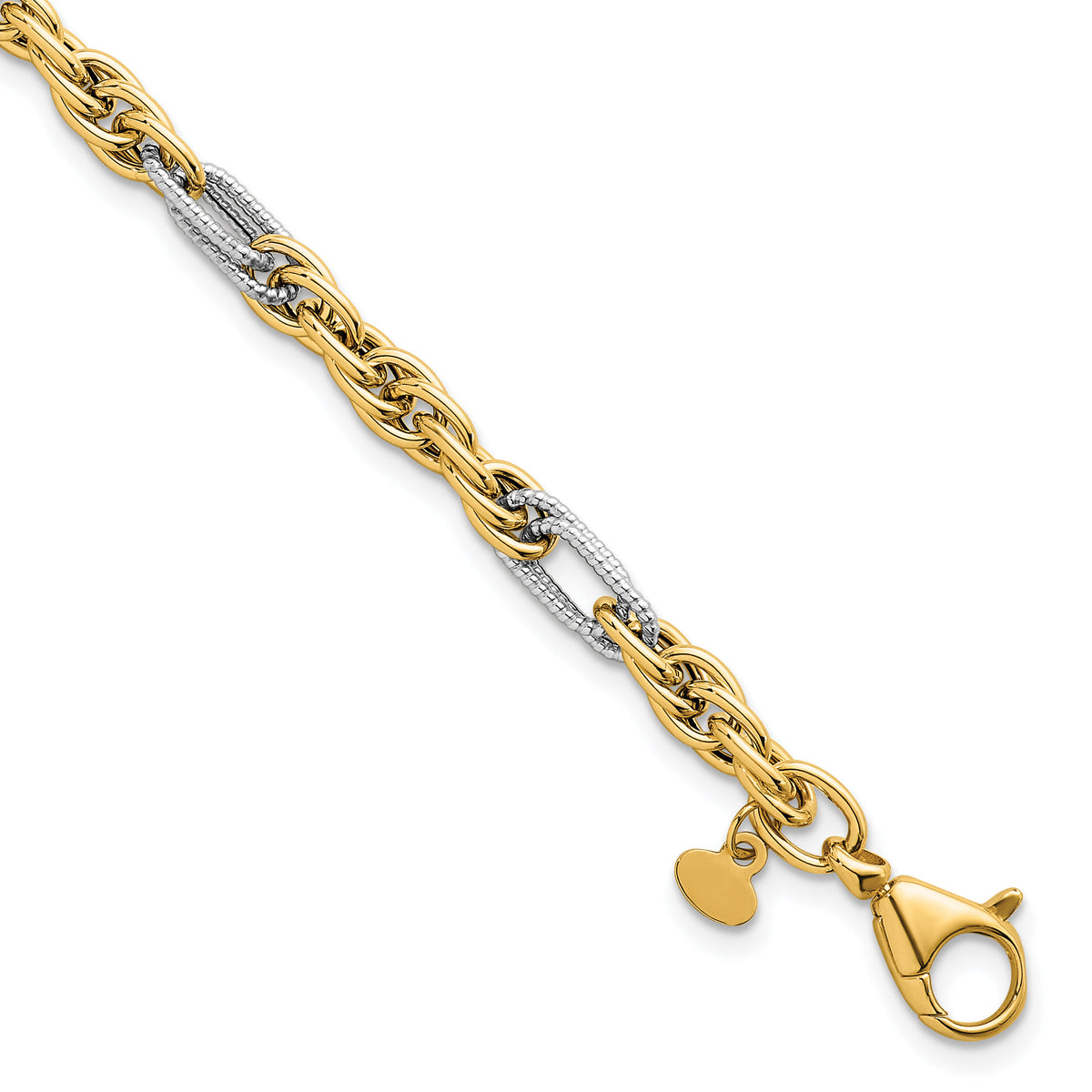 14k w/White Rhodium Polished Fancy Chain 7.5in Bracelet-SF3218-7.5