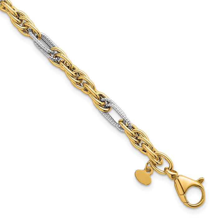 14k w/White Rhodium Polished Fancy Chain 7.5in Bracelet-SF3218-7.5