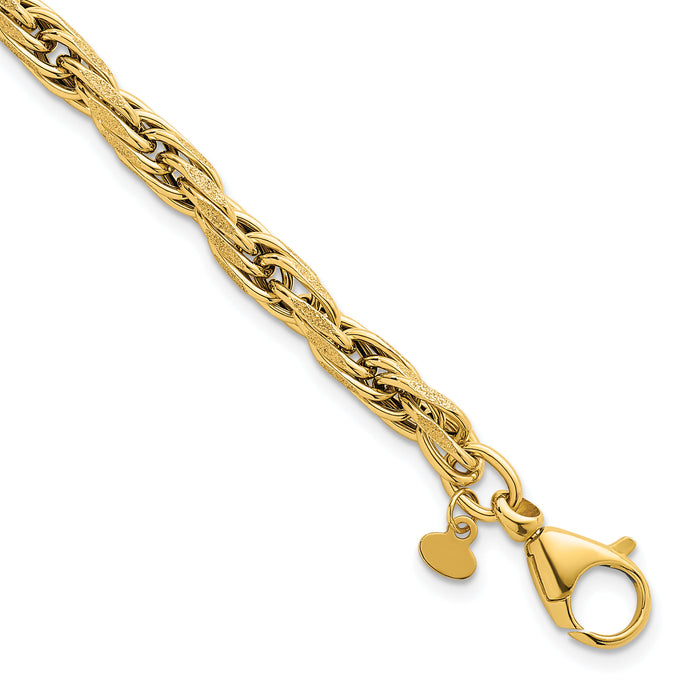 14k Polished And Textured Flat Rope Chain 7.5in Bracelet-SF3220-7.5