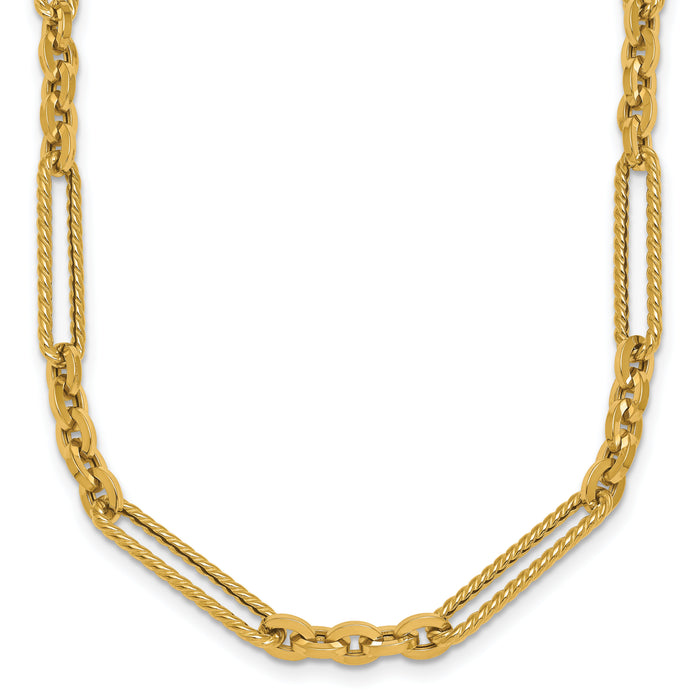 14K Polished and Textured 18in Fancy Link Toggle Necklace-SF3224-18