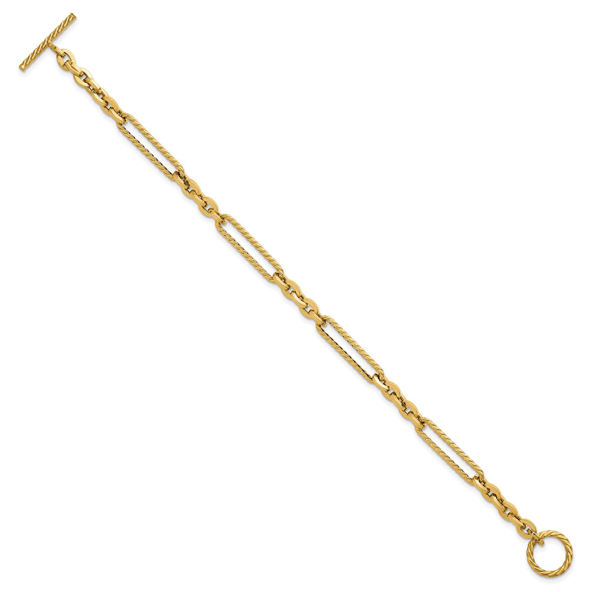 14K Polished and Textured 7.5in Fancy Link Toggle Bracelet-SF3224-7.5