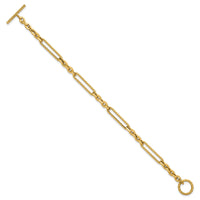 14K Polished and Textured 7.5in Fancy Link Toggle Bracelet-SF3224-7.5