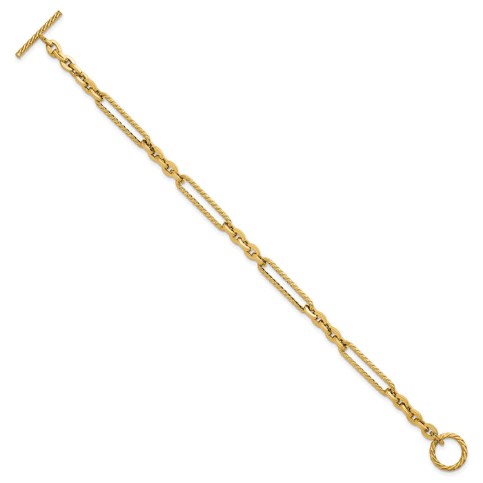 14K Polished and Textured 7.5in Fancy Link Toggle Bracelet-SF3224-7.5