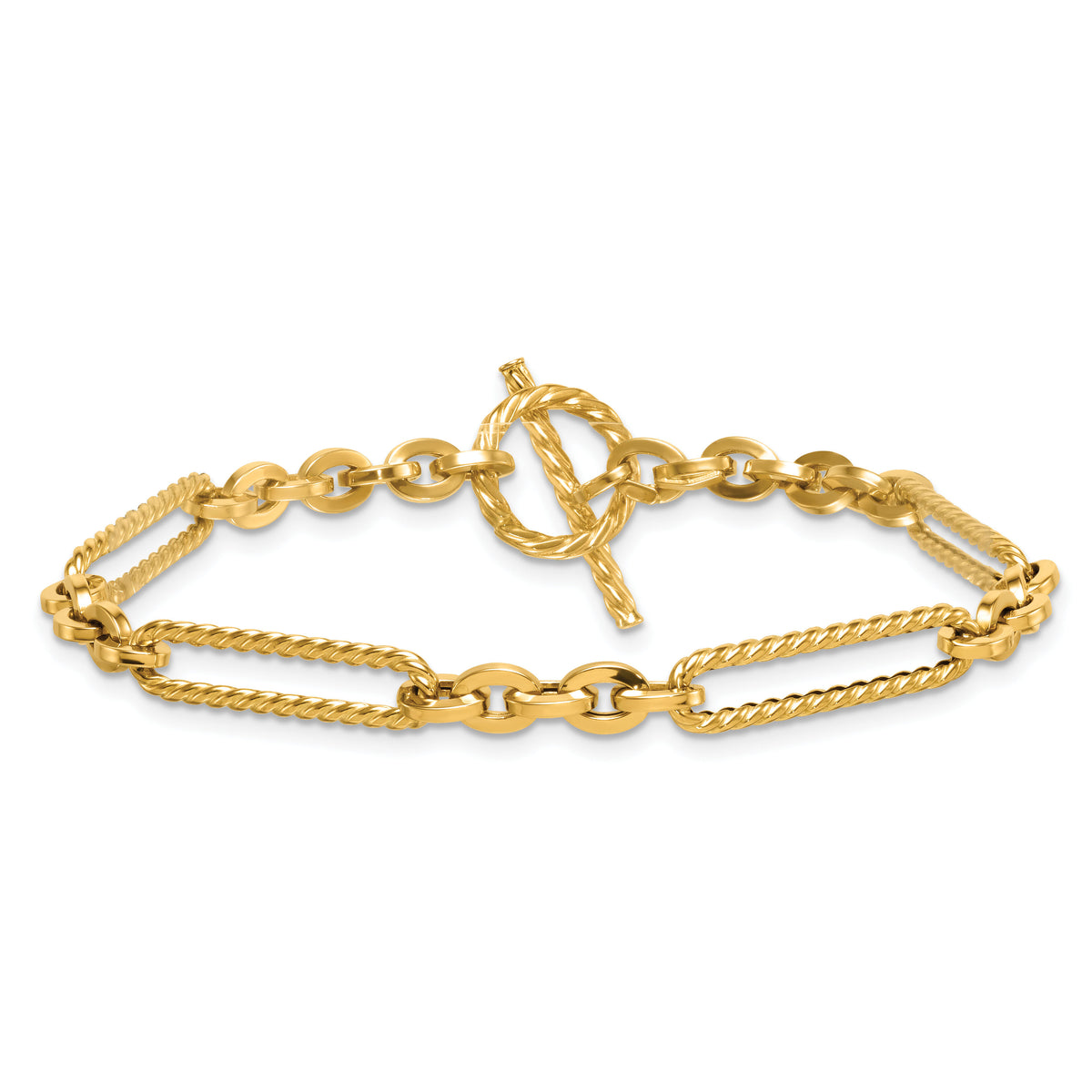 14K Polished and Textured 7.5in Fancy Link Toggle Bracelet-SF3224-7.5