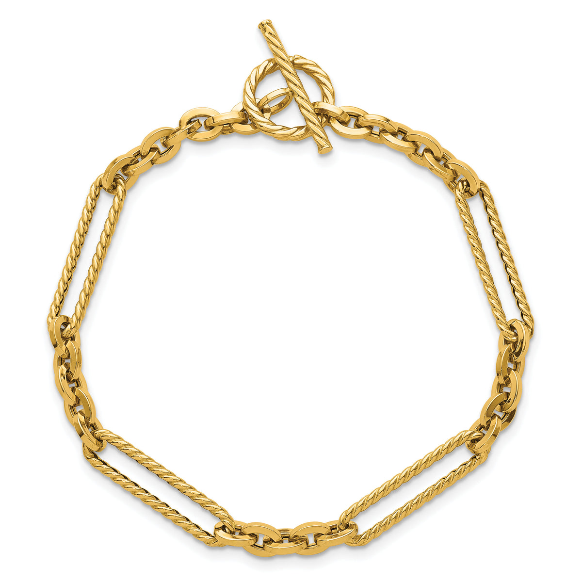 14K Polished and Textured 7.5in Fancy Link Toggle Bracelet-SF3224-7.5