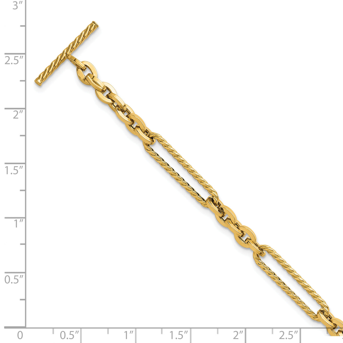 14K Polished and Textured 7.5in Fancy Link Toggle Bracelet-SF3224-7.5