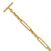 14K Polished and Textured 7.5in Fancy Link Toggle Bracelet-SF3224-7.5