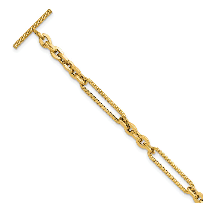 14K Polished and Textured 7.5in Fancy Link Toggle Bracelet-SF3224-7.5