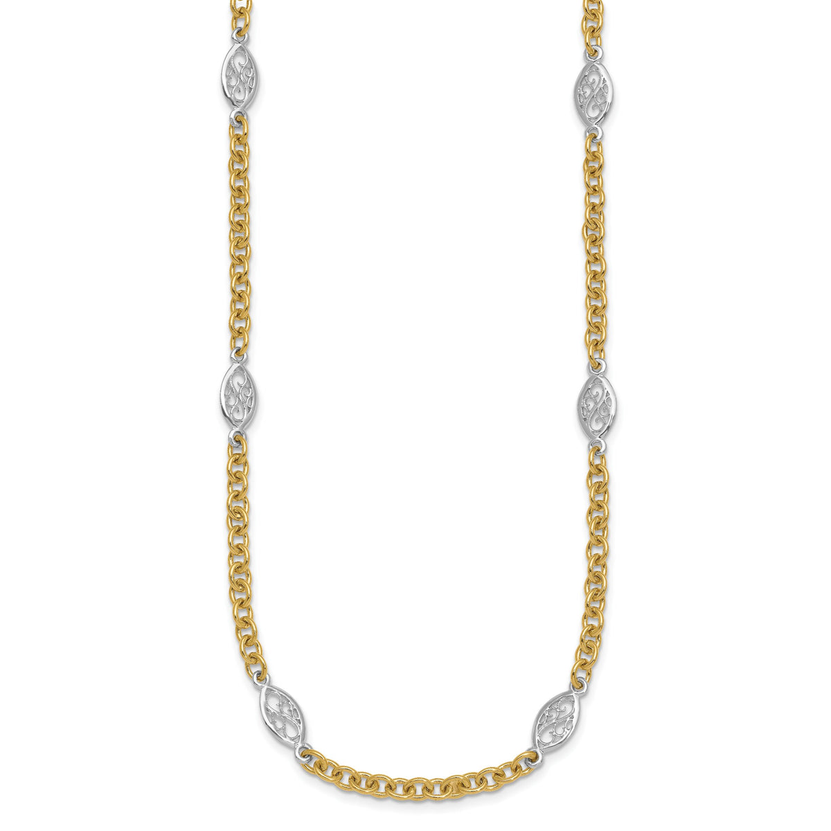 14k Two-tone Polished Fancy Chain 6.5mm Necklace-SF3225-18