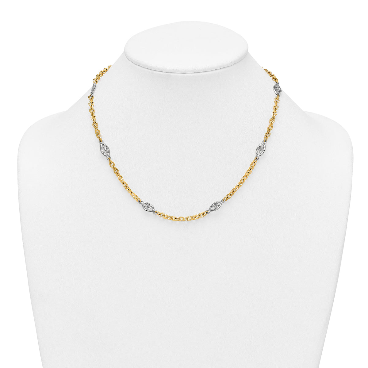 14k Two-tone Polished Fancy Chain 6.5mm Necklace-SF3225-18