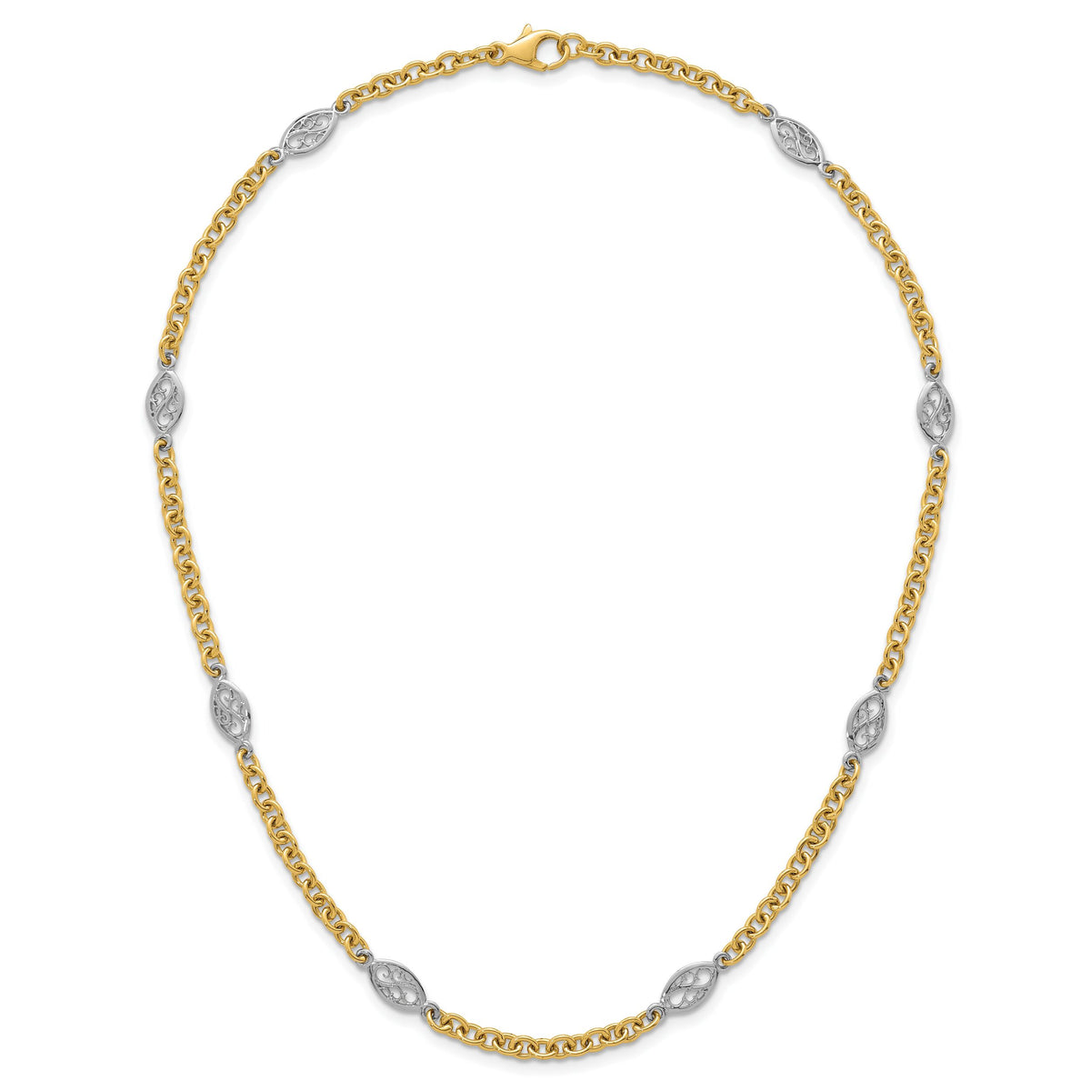 14k Two-tone Polished Fancy Chain 6.5mm Necklace-SF3225-18