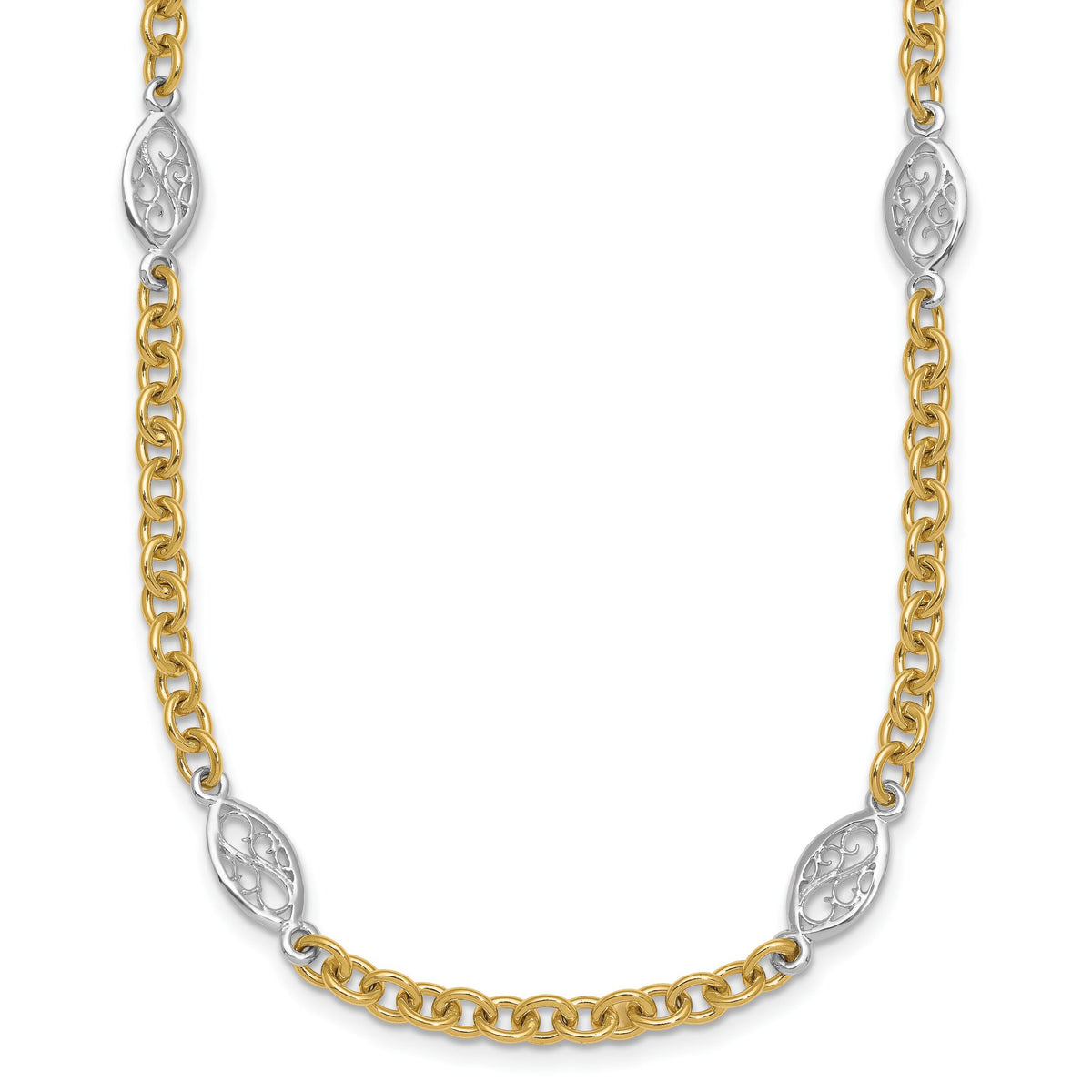 14k Two-tone Polished Fancy Chain 6.5mm Necklace-SF3225-18