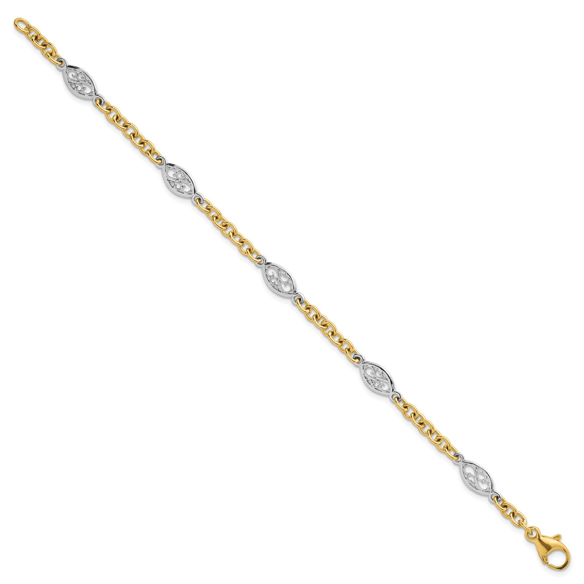14k Two-tone Polished Fancy Chain 6.5mm Bracelet-SF3225-7.25