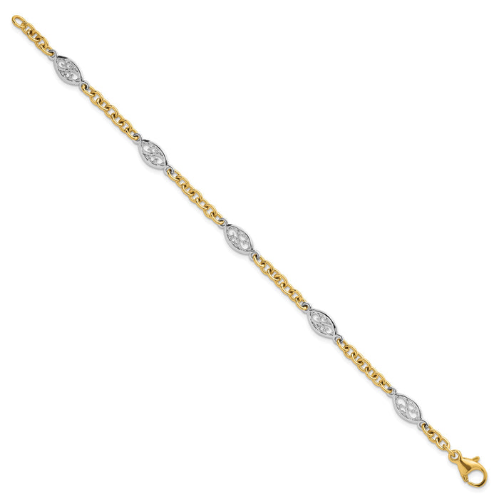14k Two-tone Polished Fancy Chain 6.5mm Bracelet-SF3225-7.25