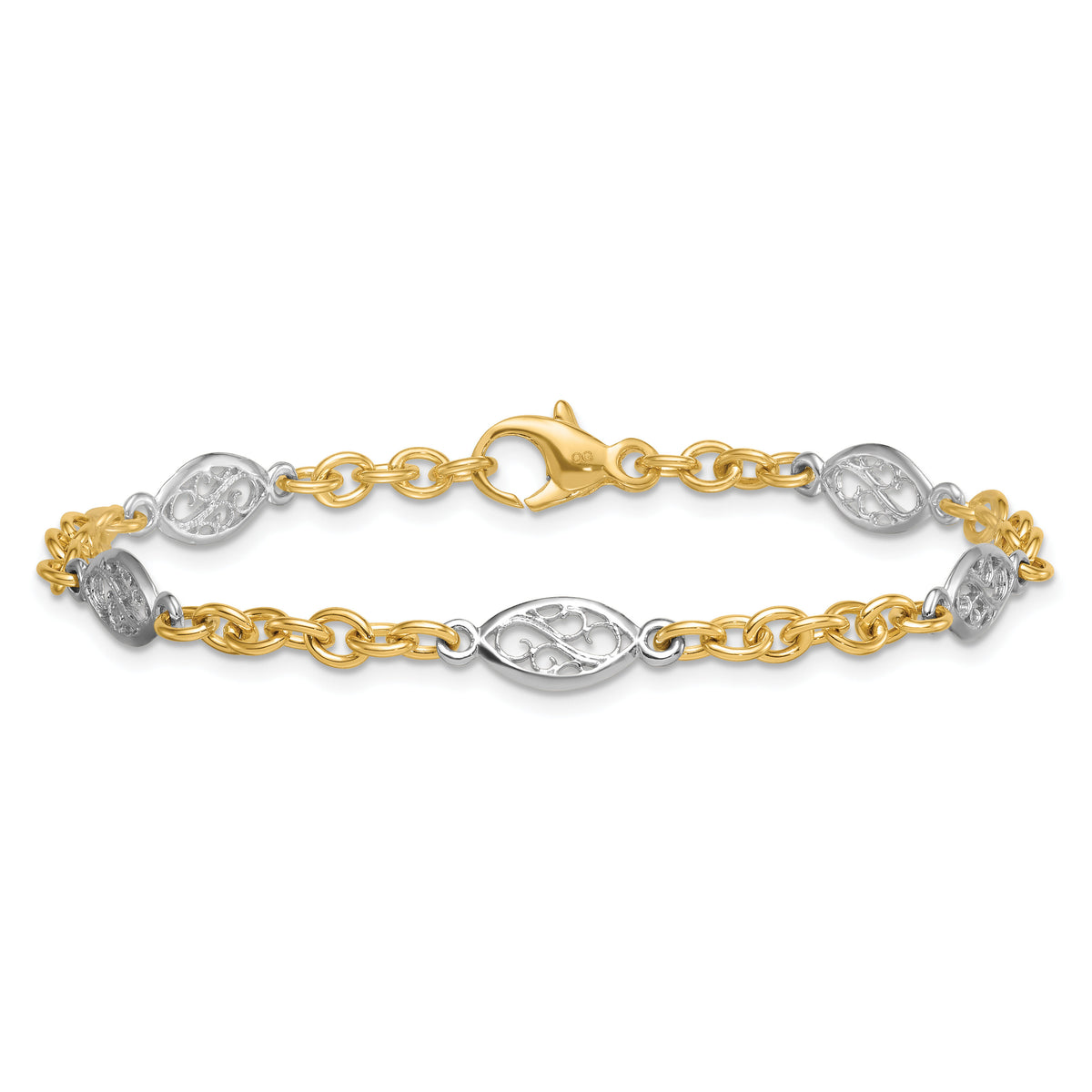 14k Two-tone Polished Fancy Chain 6.5mm Bracelet-SF3225-7.25