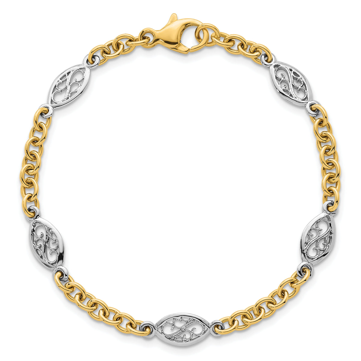 14k Two-tone Polished Fancy Chain 6.5mm Bracelet-SF3225-7.25