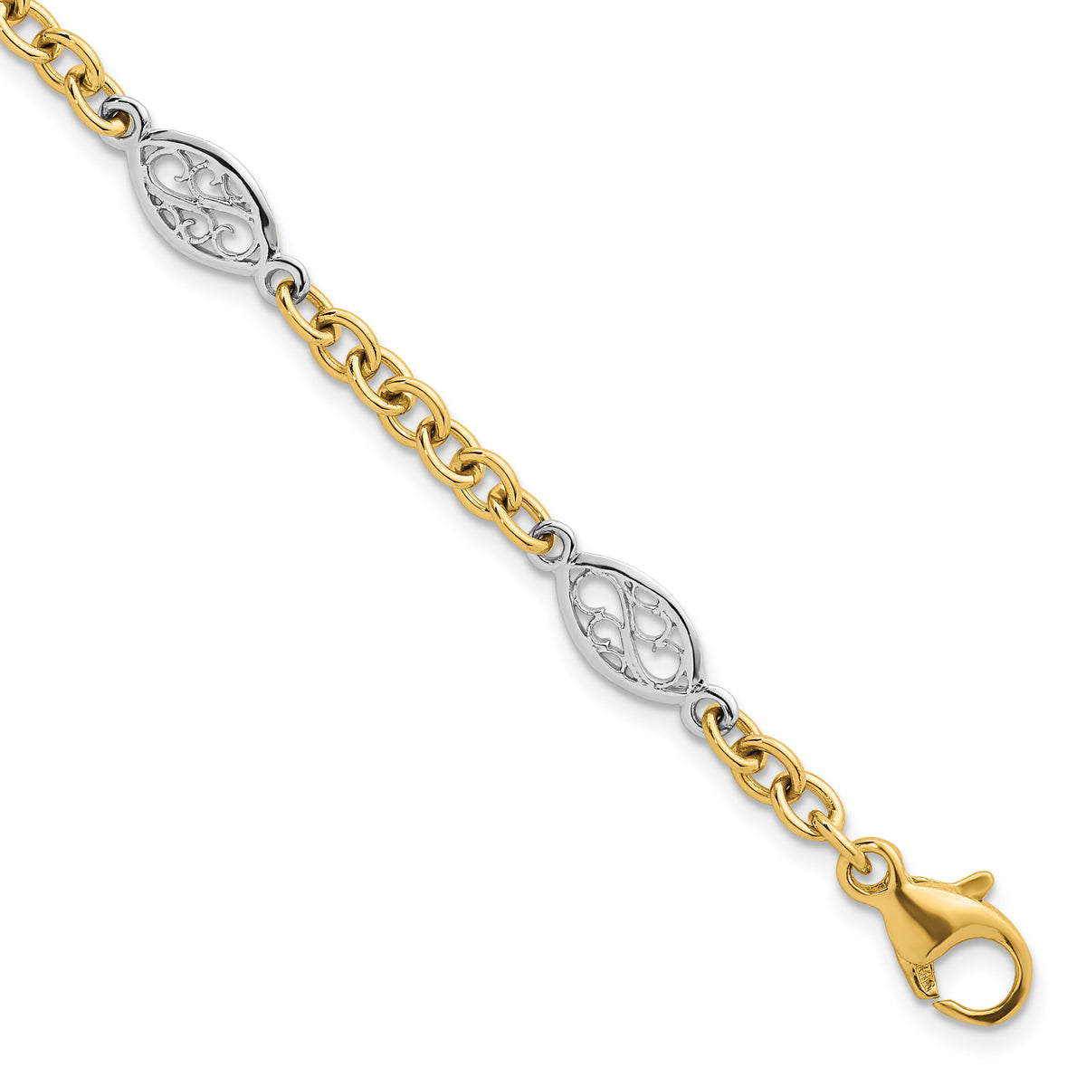 14k Two-tone Polished Fancy Chain 6.5mm Bracelet-SF3225-7.25