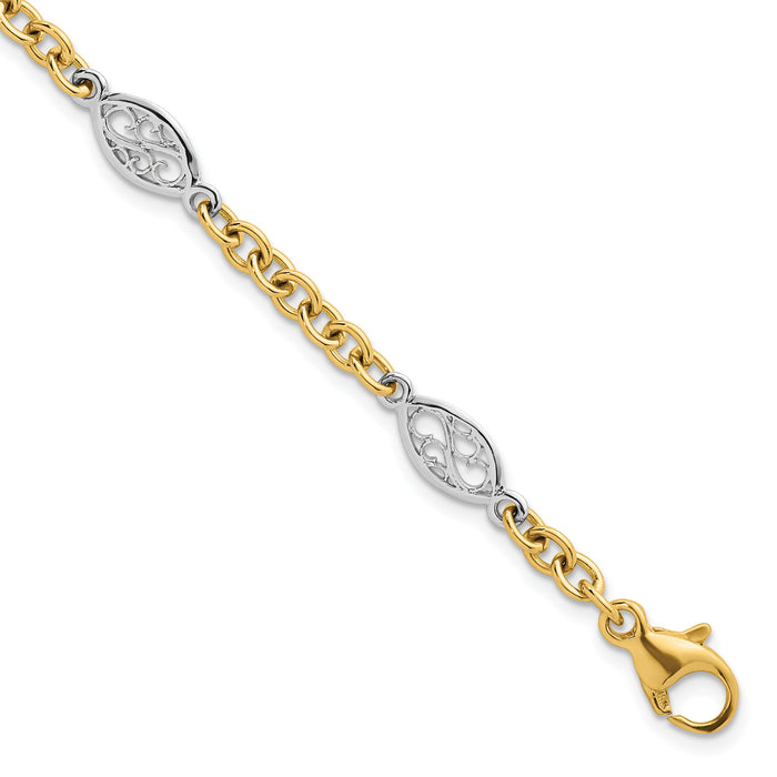 14k Two-tone Polished Fancy Chain 6.5mm Bracelet-SF3225-7.25