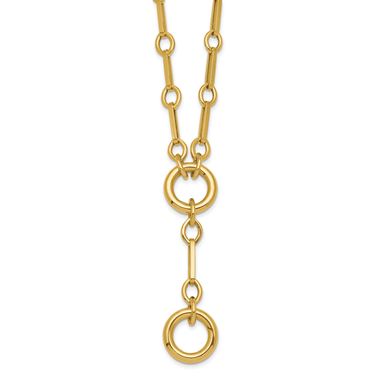 14k Polished 17.5in Fancy Link with Circle Y-Drop Necklace-SF3226-17.5