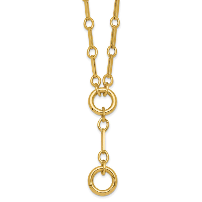 14k Polished 17.5in Fancy Link with Circle Y-Drop Necklace-SF3226-17.5