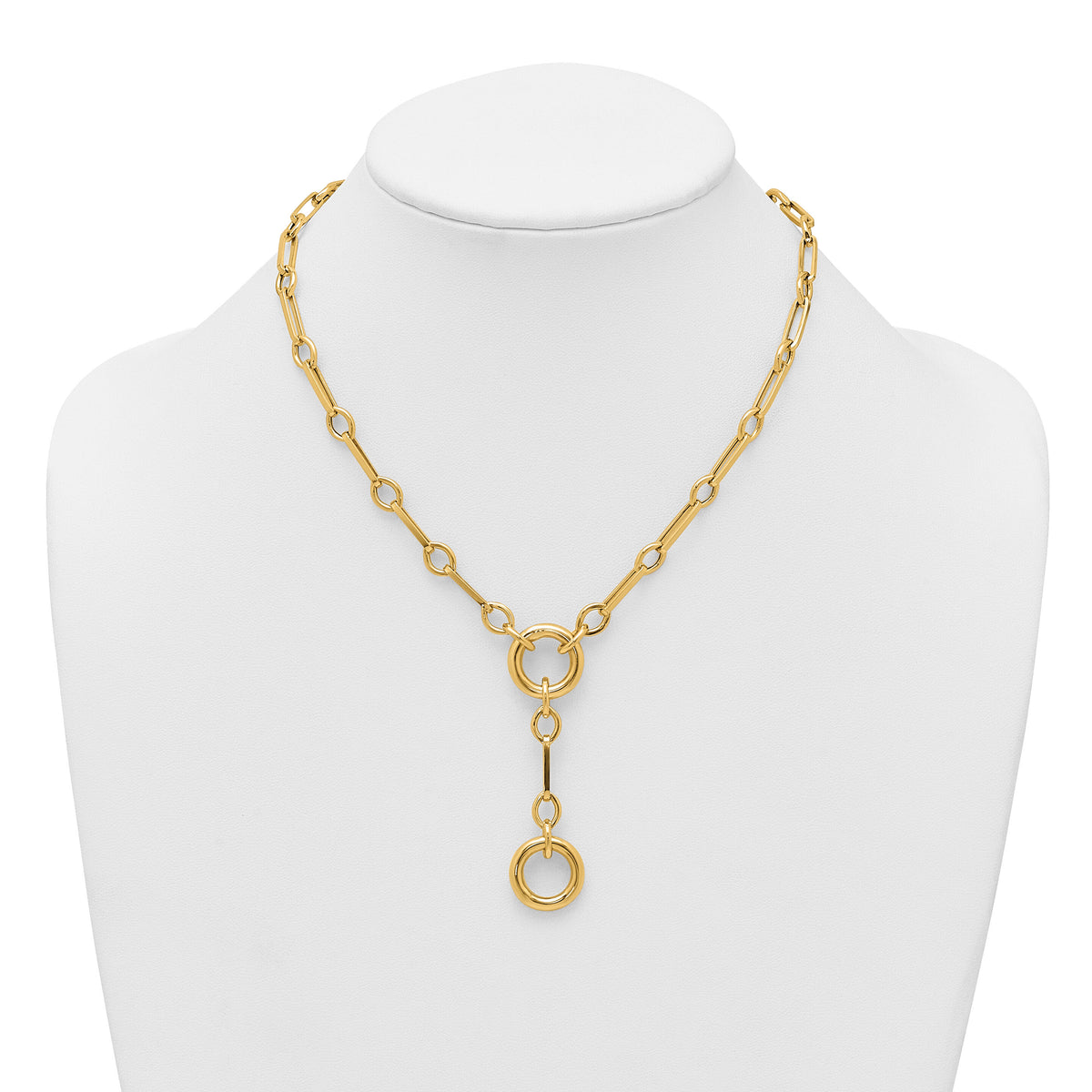 14k Polished 17.5in Fancy Link with Circle Y-Drop Necklace-SF3226-17.5