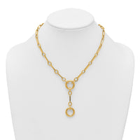 14k Polished 17.5in Fancy Link with Circle Y-Drop Necklace-SF3226-17.5
