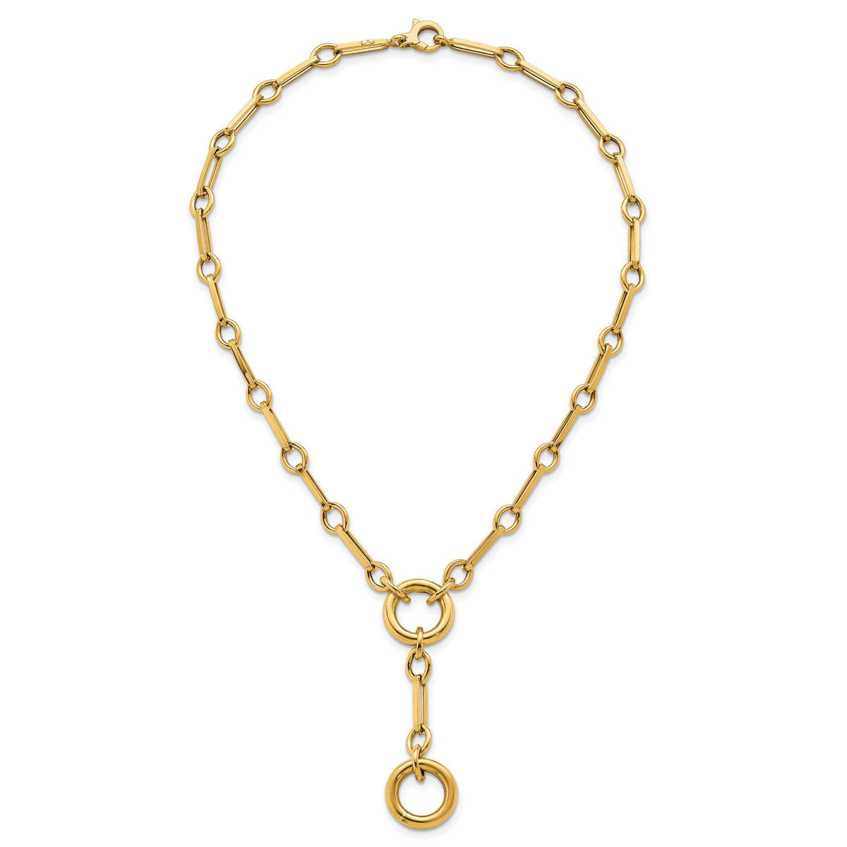 14k Polished 17.5in Fancy Link with Circle Y-Drop Necklace-SF3226-17.5