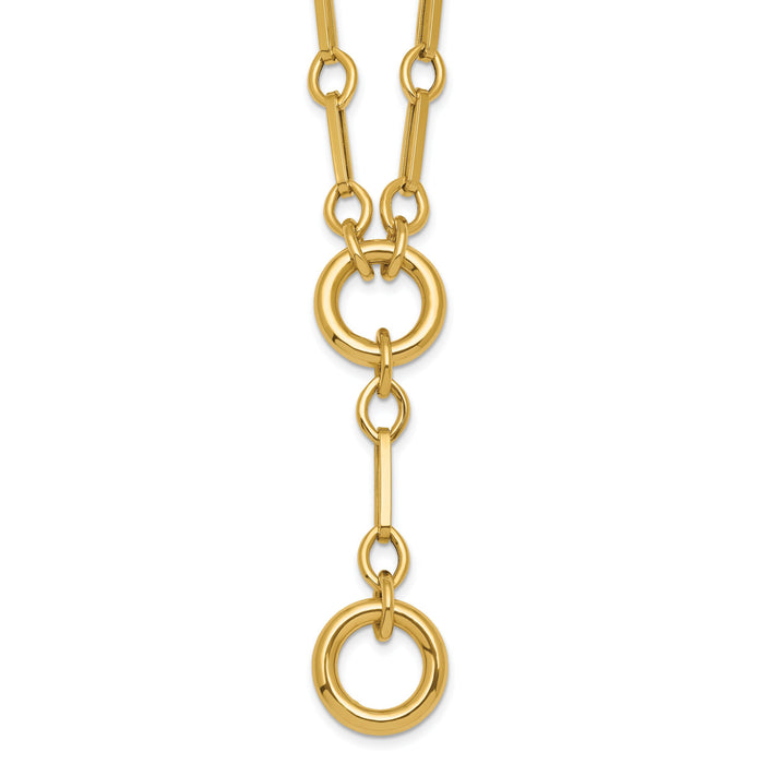 14k Polished 17.5in Fancy Link with Circle Y-Drop Necklace-SF3226-17.5