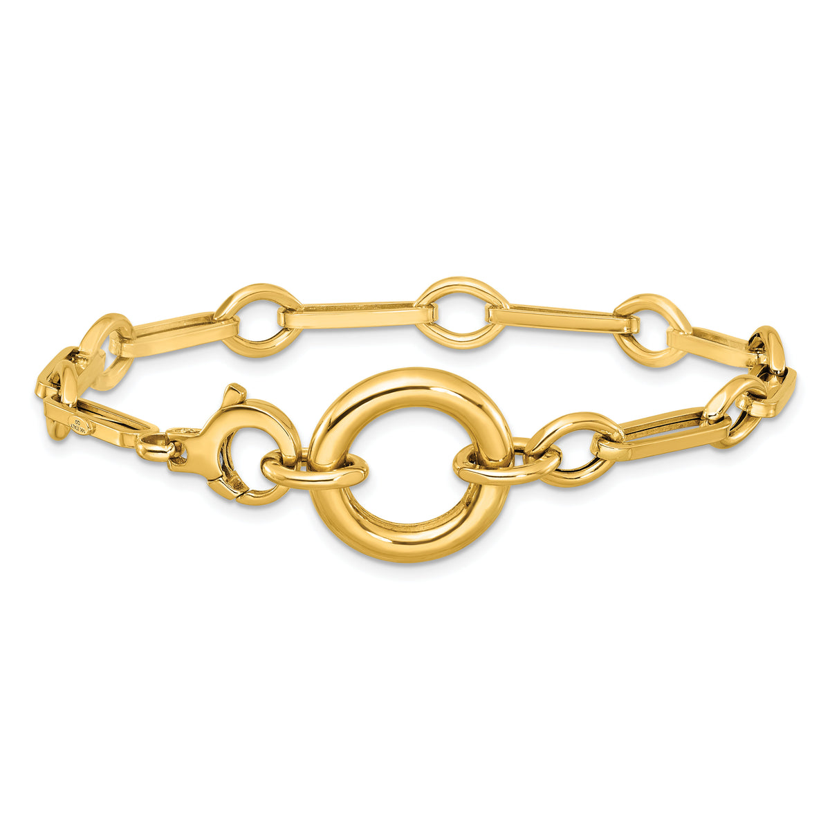 14k Polished 7.75in Fancy Link with Circle Bracelet-SF3226-7.75