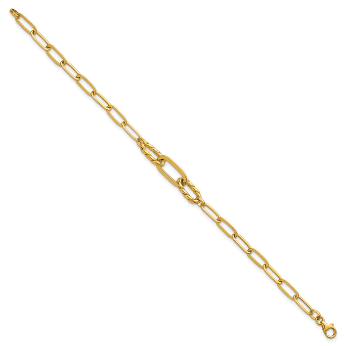 14K Polished Fancy 7.5in Paperclip Bracelet-SF3228-7.5