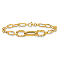 14K Polished Fancy 7.5in Paperclip Bracelet-SF3228-7.5