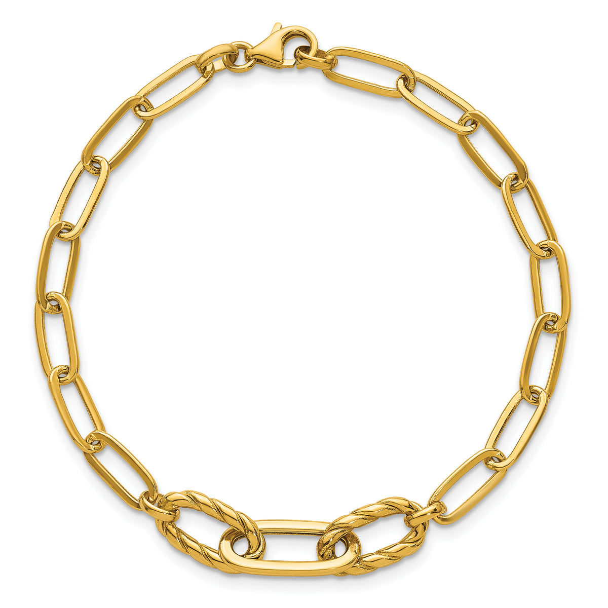 14K Polished Fancy 7.5in Paperclip Bracelet-SF3228-7.5