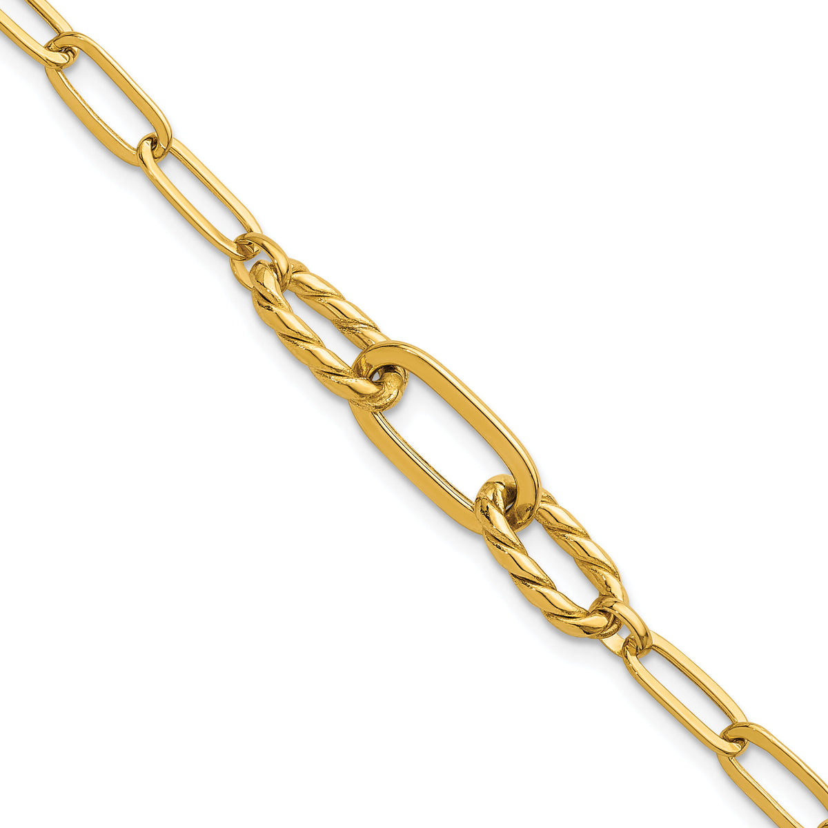 14K Polished Fancy 7.5in Paperclip Bracelet-SF3228-7.5