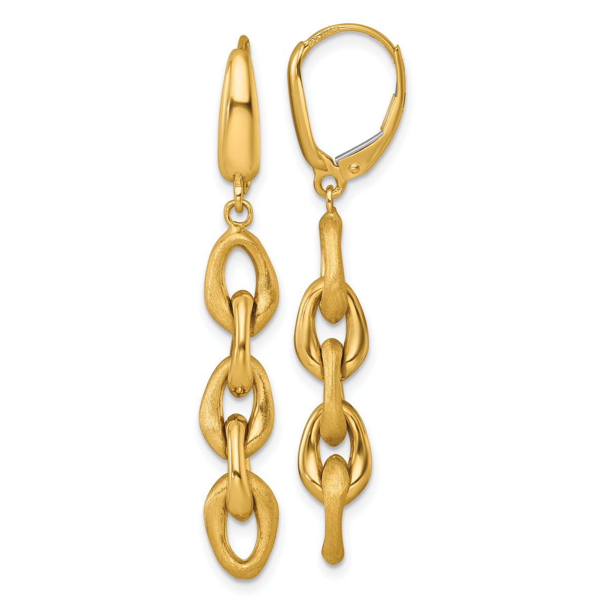 14k Polished And Brushed Chain Leverback Dangle Earrings-SF3229E