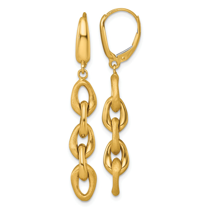 14k Polished And Brushed Chain Leverback Dangle Earrings-SF3229E