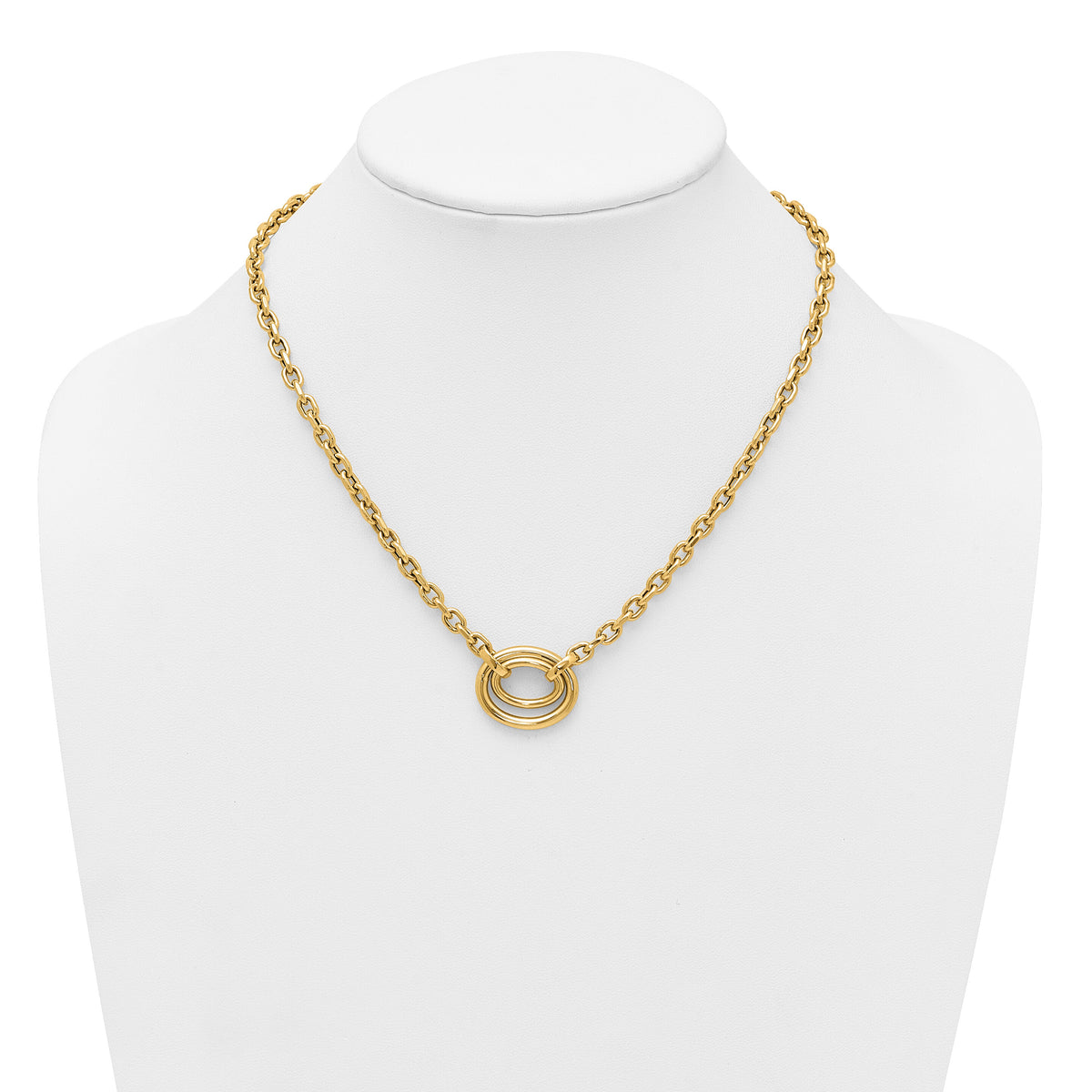 14K Polished Double Oval 17.5 w/.5in ext. Fancy Necklace-SF3232-17.5
