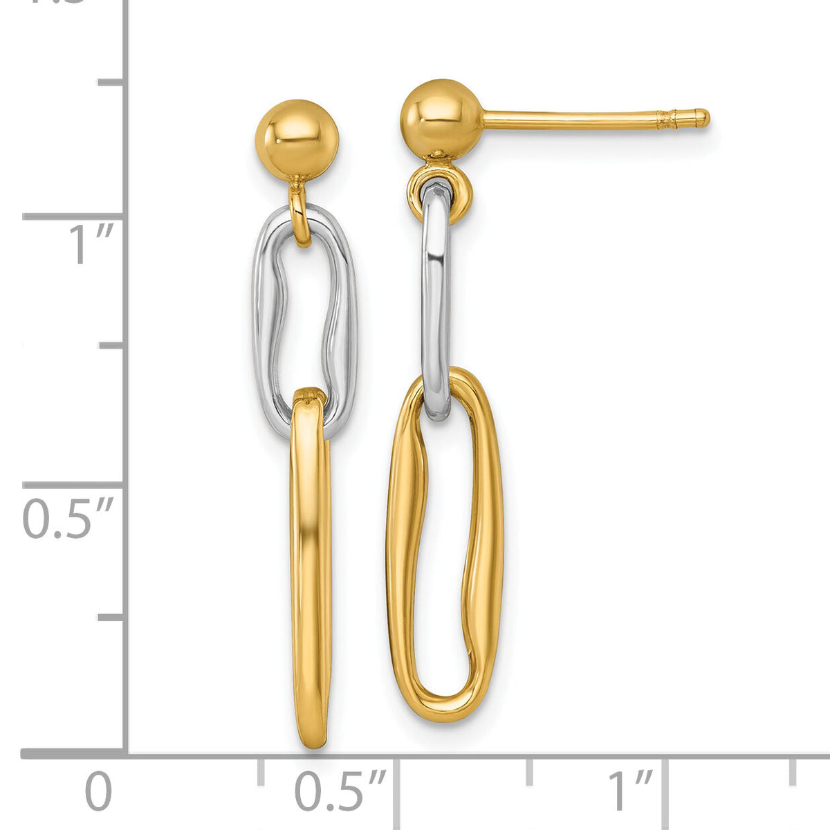 14k Two-tone Polished Link Dangle Post Earrings-SF3234E