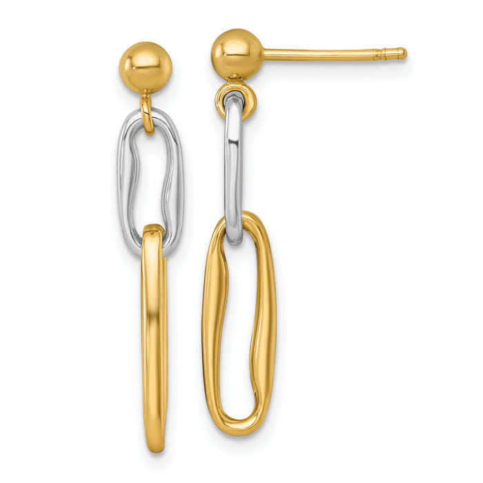 14k Two-tone Polished Link Dangle Post Earrings-SF3234E
