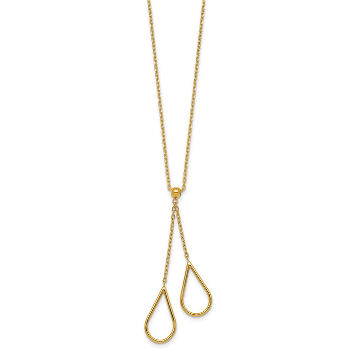 14k Polished Teardrops Dangle W/2in Ext Necklace-SF3235-16