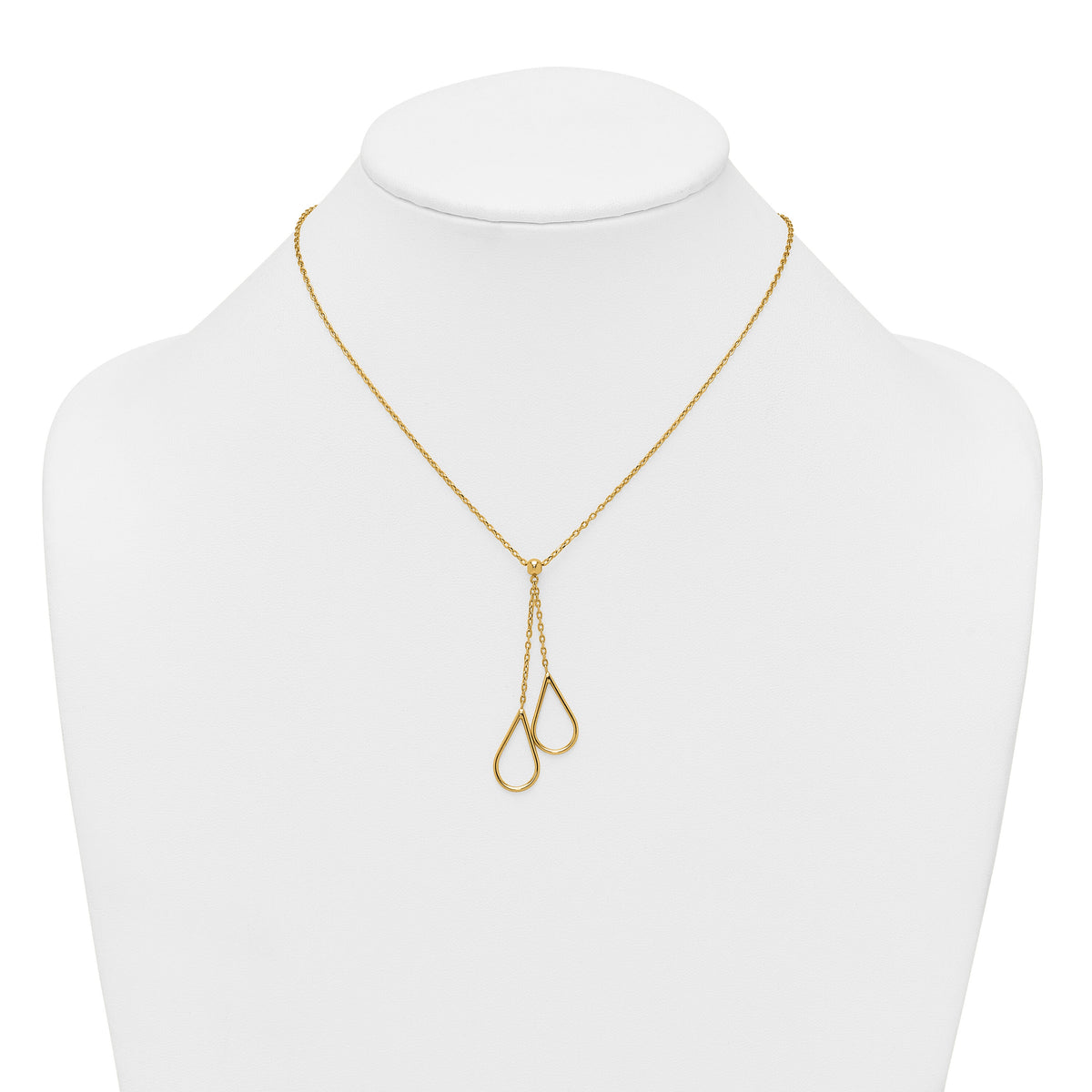 14k Polished Teardrops Dangle W/2in Ext Necklace-SF3235-16