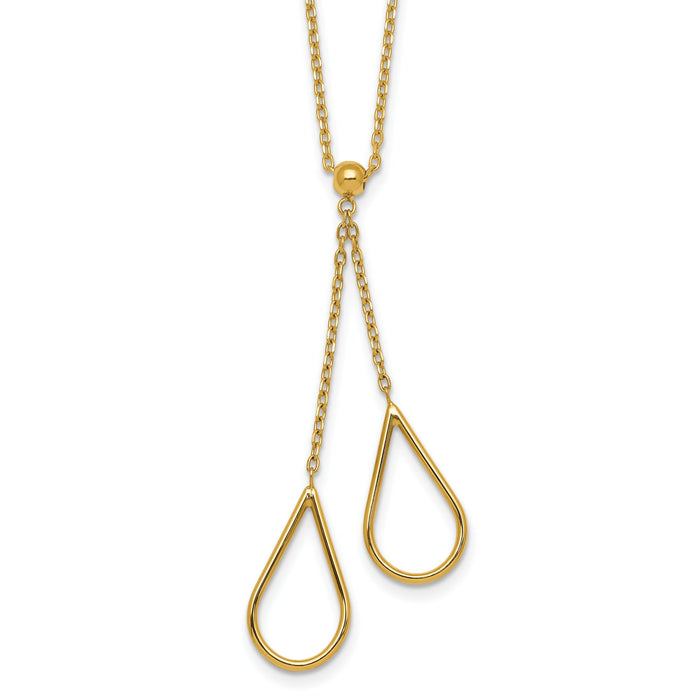 14k Polished Teardrops Dangle W/2in Ext Necklace-SF3235-16