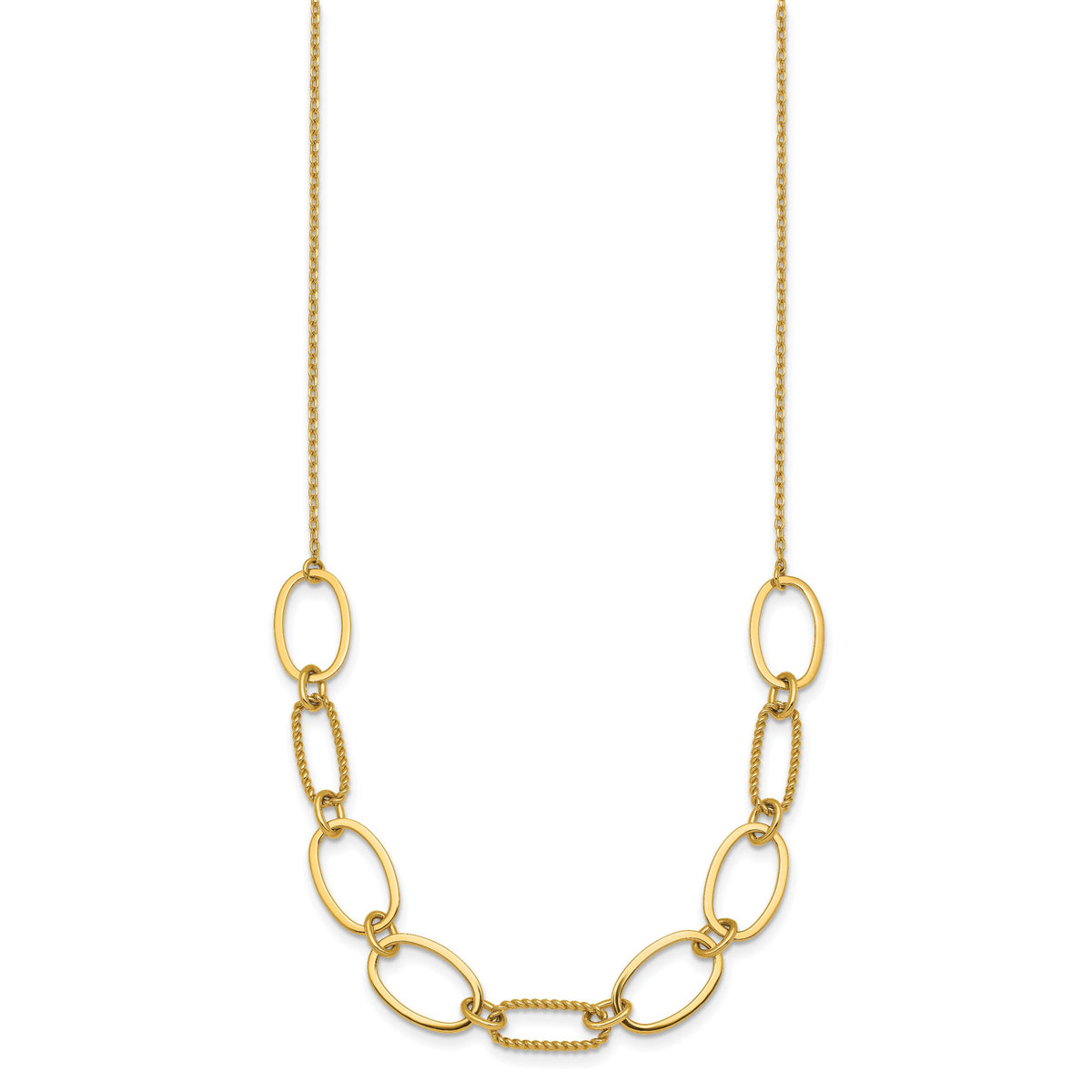 14k Polished And Twisted Oval Link 9.5mm W/2in Ext Necklace-SF3236-16