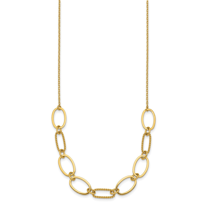 14k Polished And Twisted Oval Link 9.5mm W/2in Ext Necklace-SF3236-16