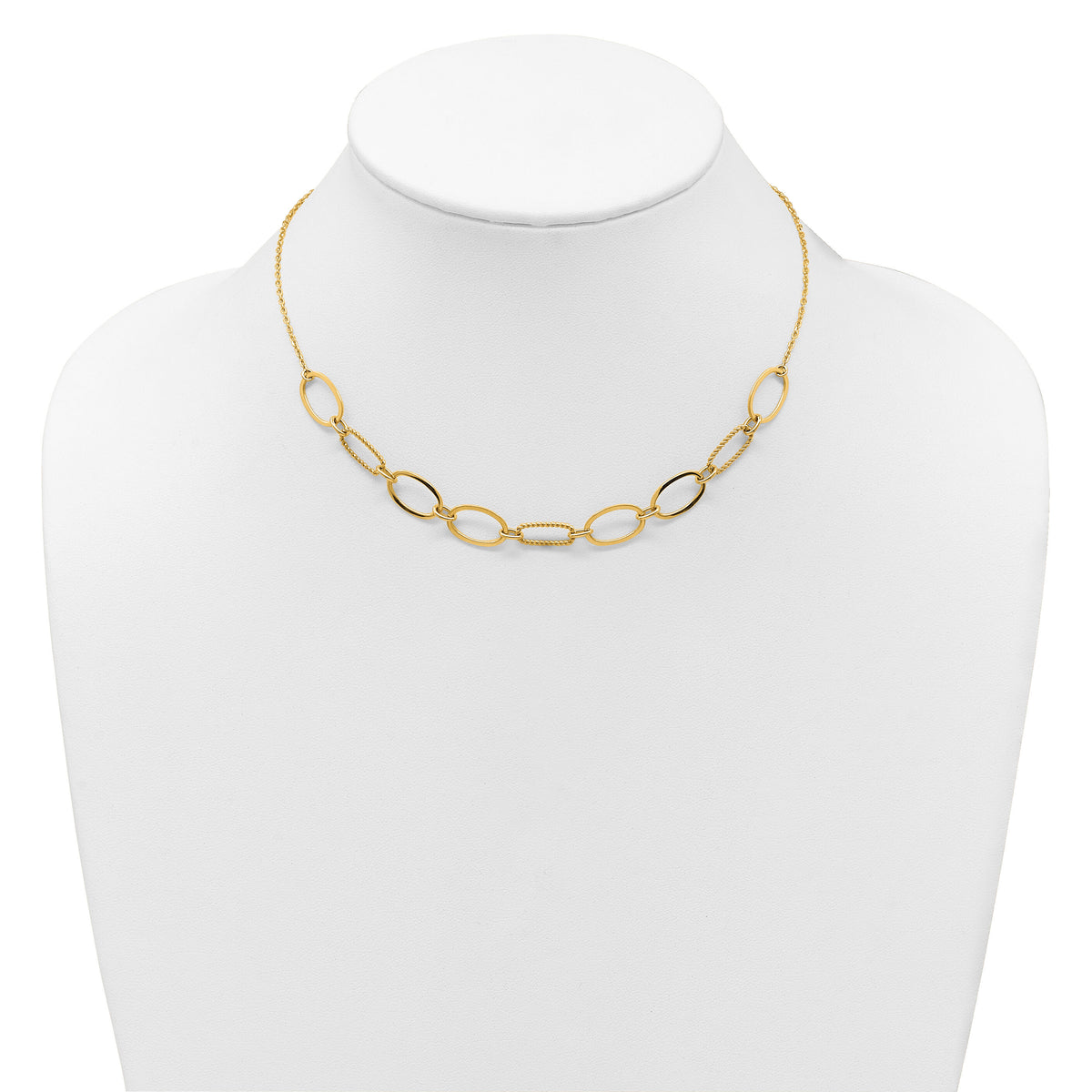 14k Polished And Twisted Oval Link 9.5mm W/2in Ext Necklace-SF3236-16