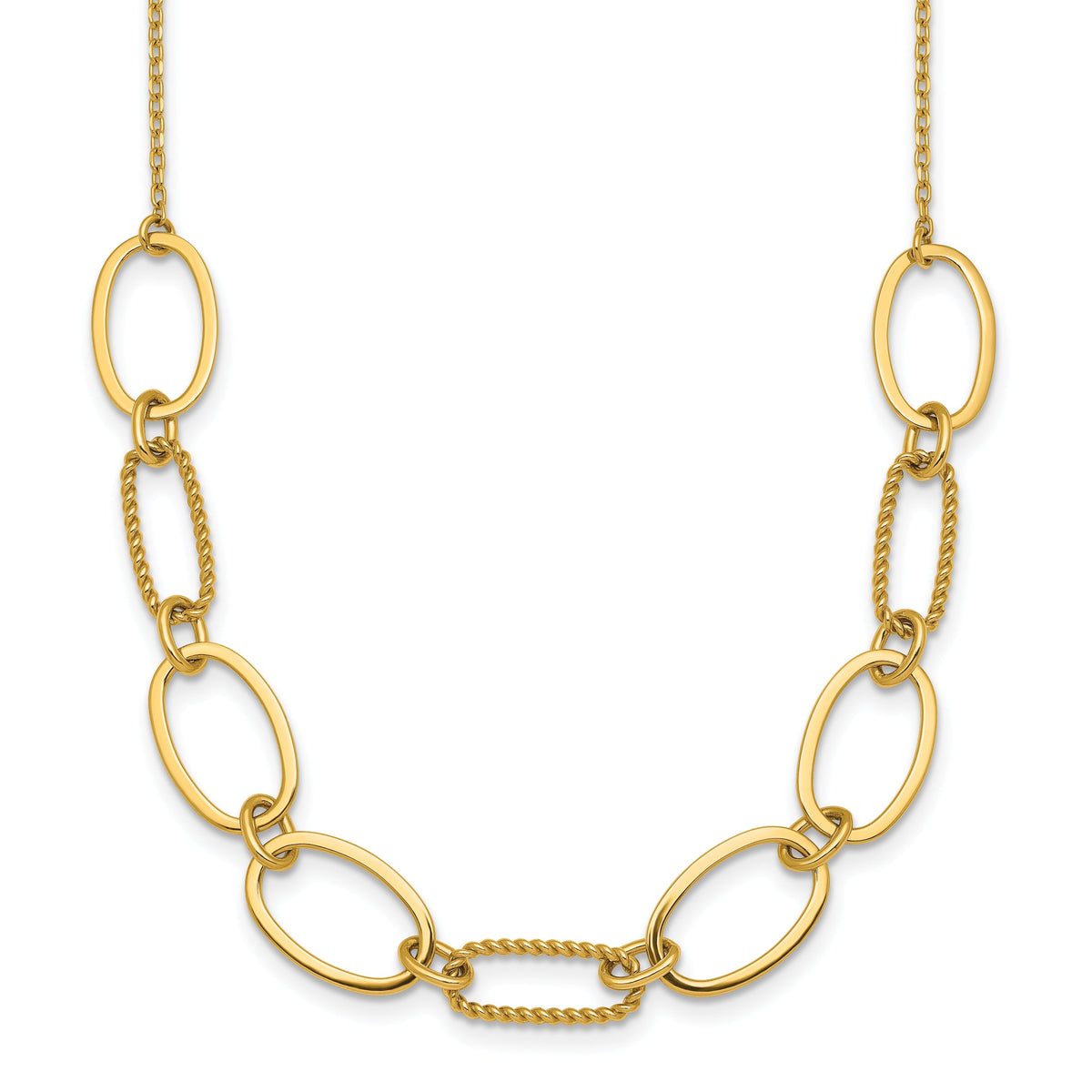 14k Polished And Twisted Oval Link 9.5mm W/2in Ext Necklace-SF3236-16
